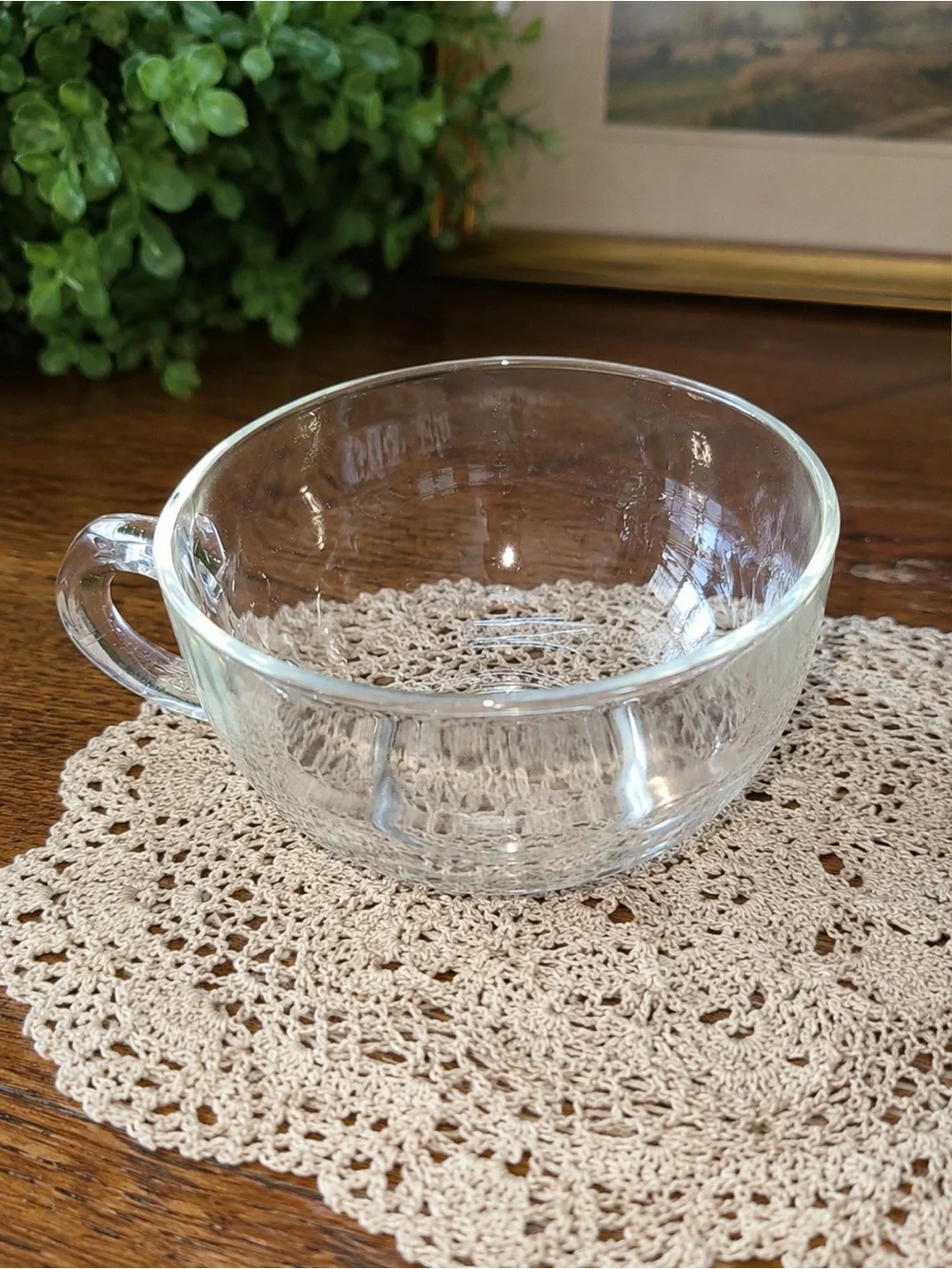 Vintage Clear Glass Apple Shaped Snack Tray & Cup Set Embossed Floral